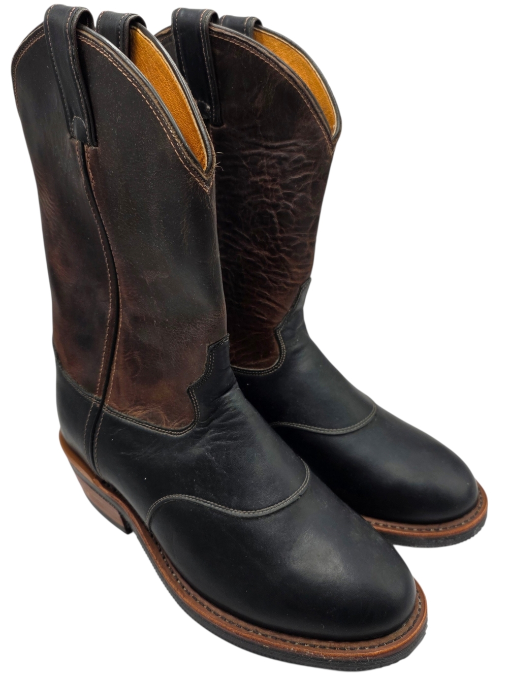 Vintage Chippewa Wellington Two-Tone Black & Brown Western Work Boots 29445